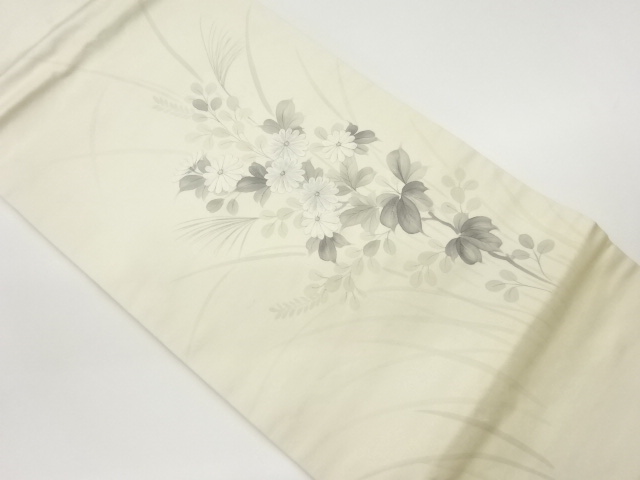 手描き草花模様刺繍名古屋帯